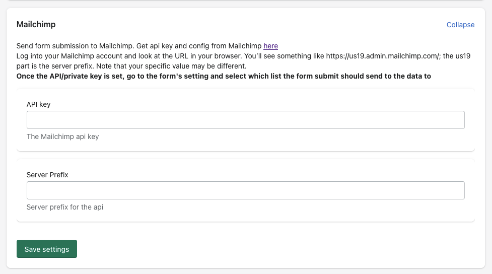 Mailchimp API Key Setup