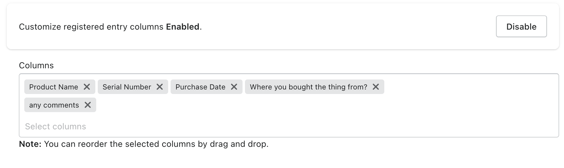 Customize Columns Screenshot