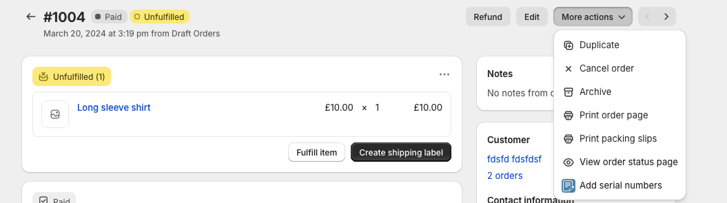 Order Detail Link Screenshot
