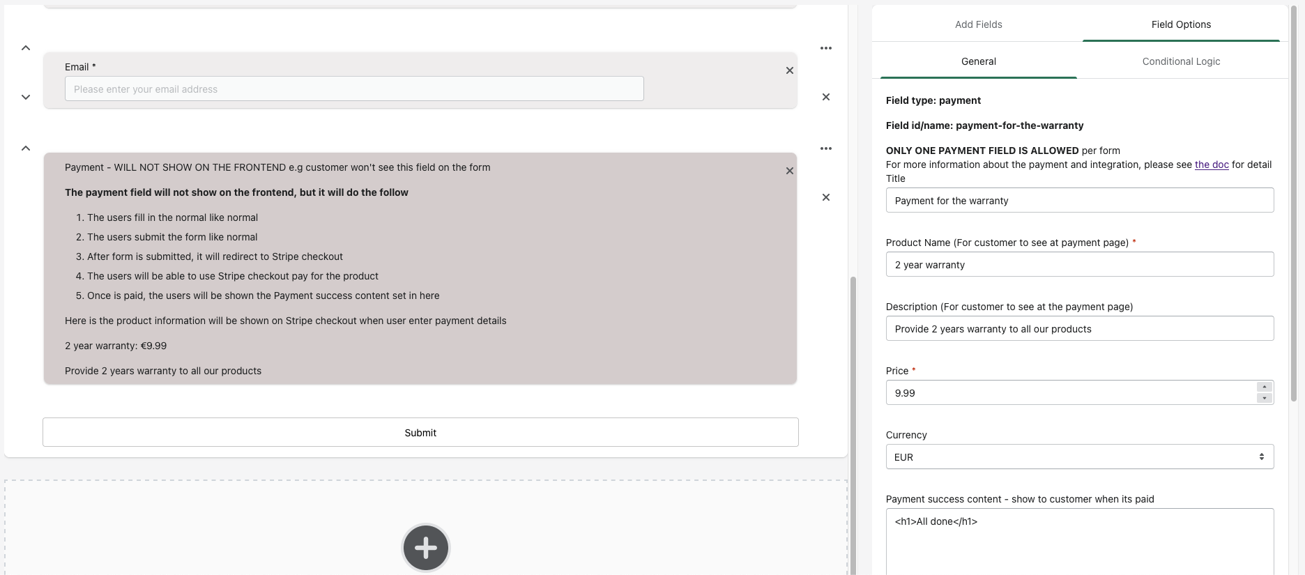 Payment Field Screenshot